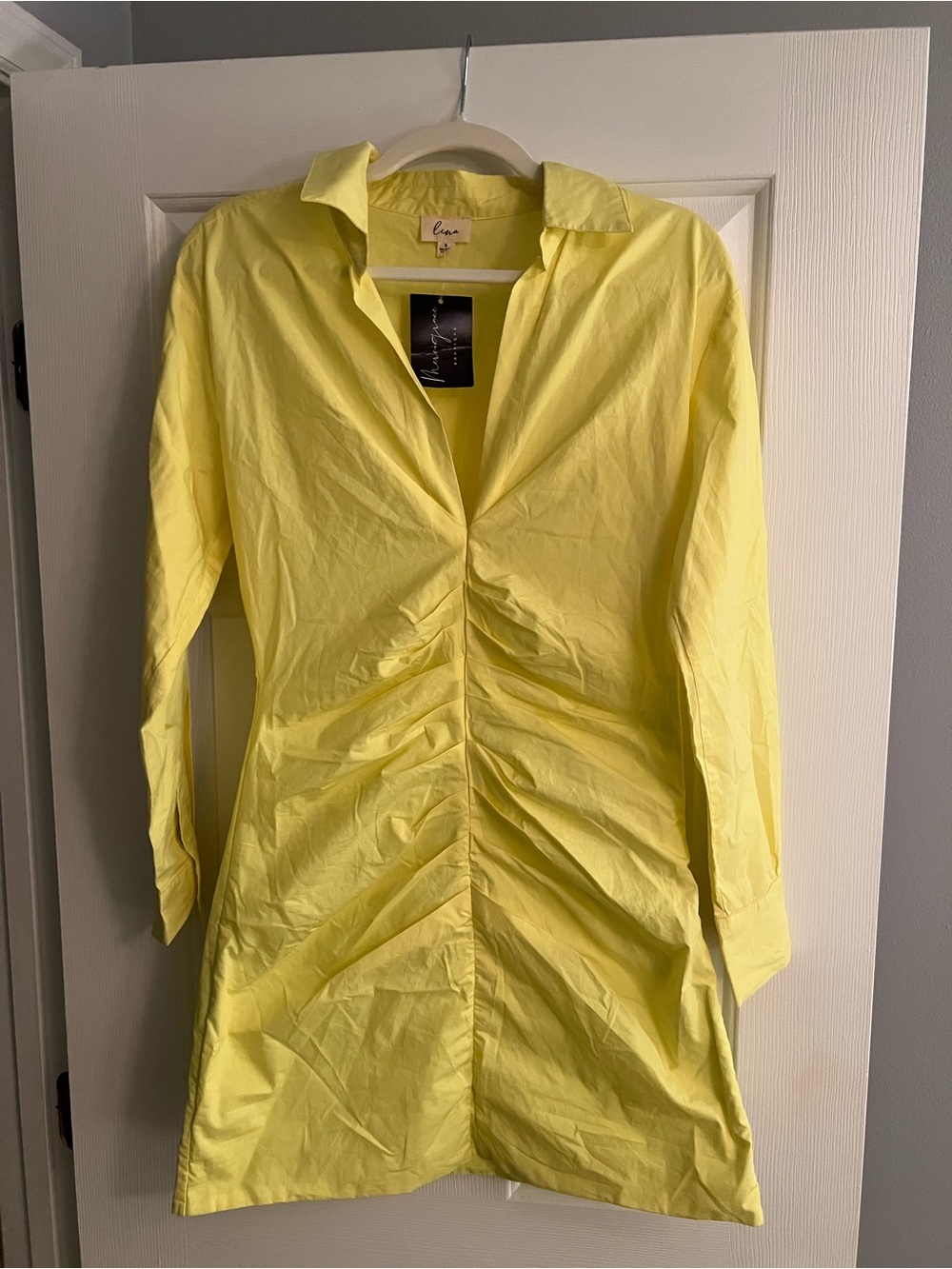Lena Pale Yellow Collared Shirt Dress
